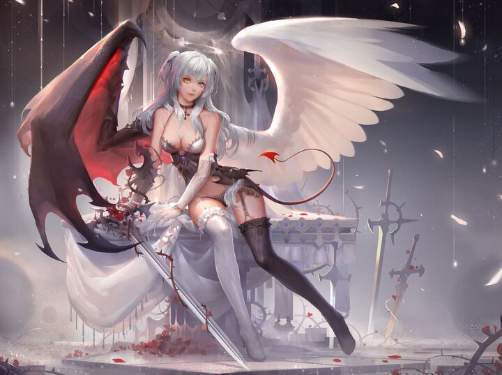 天使恶魔各一半的图片怎么画_手机壁纸_电脑壁纸_桌面