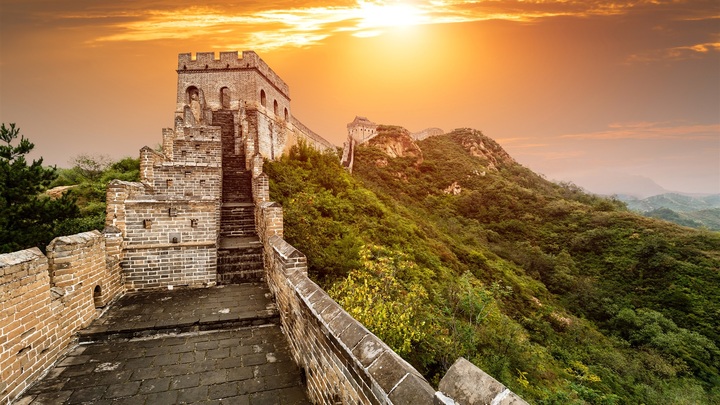长城,北京,中国,日落 壁纸