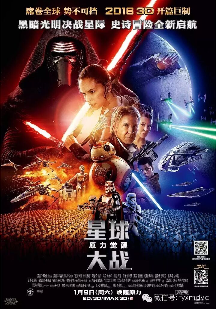 由黛茜·雷德利,约翰·波耶加主演的《星球大战:原力觉醒》1月8日23