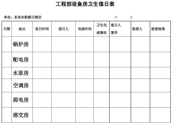 无忧文档 所有分类 表格/ 模板 工程部卫生值日表1  第1页 (共4页